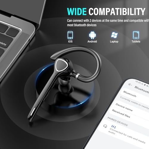 Bluetooth Headset, Single-Ear ENC Mic, Mute Button, 90H Hands-Free Earpiece - Image 2