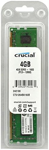 Crucial 4GB Single DDR3 1600 MT/s PC3-12800 CL11 Unbuffered UDIMM 240-Pin Desktop Memory Module CT51264BA160B by Crucial