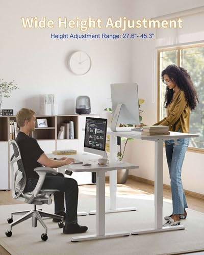 YIHAYO Electric Standing Desk, 40 x 24 Inches Stand Up Desk with Splice Board, Adjustable Height Desk, Computer Desk for Home Office, White Frame/White Top - Image 2