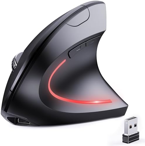 JYKEYMOUT Bluetooth and 2.4G (2-in-1) Rechargeable Wireless Mouse, Ergonomic Vertical Design, 1000/1200/1600 DPI, 6 Silent Buttons, for Laptop, Computer, PC, MacBook, Chromebook-Black by JYKEYMOUT