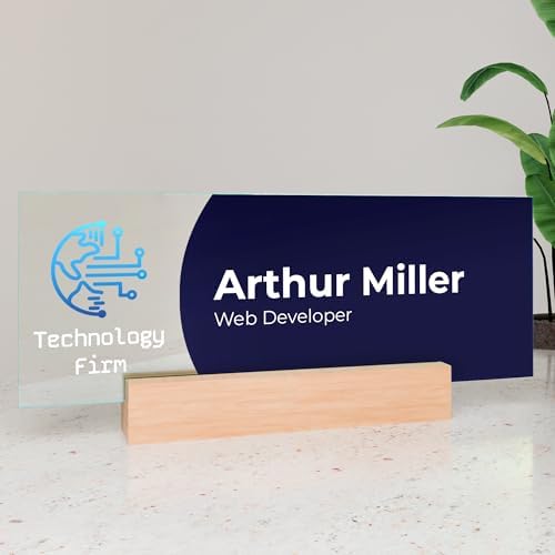 EGD Acrylic Desk Name Plate Personalized with Logo I Custom Office Desk Accessories I Custom Name Plate with Color Options I Cute Office Decor (10 x 3.5 Inch) (2. Acrylic with Logo) by E-GraphicDesignInc