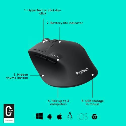 Logitech M720 Triathalon Full Size Multi-Device Wireless Mouse - Black - Image 6