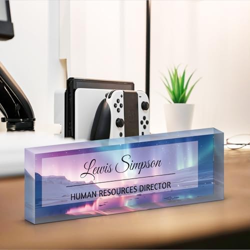 Custom Name Plate for Desk, Office Desk Double sided pattern Name Plate Personalized Office Desk Decor for Women and Men, Teacher Nurse Boss Employee Appreciation Gifts (Aurora, customization) - Image 5