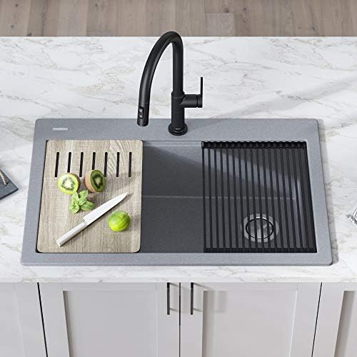 KRAUS Bellucci Workstation 33 in. Drop In Single Bowl Granite Kitchen Sink in Metallic Gray with Accessories, KGTW2-33MGR - Image 2