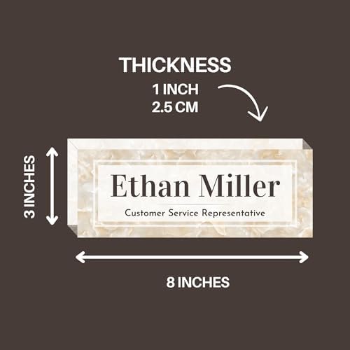 Customized Clear Acrylic Thick 8x3" Desk Name Plate Block with Personalized Logo - Professional Office Decor - Customized Acrylic Plate Gift for Teacher Co-workers (Mother of Pearl) - Image 6