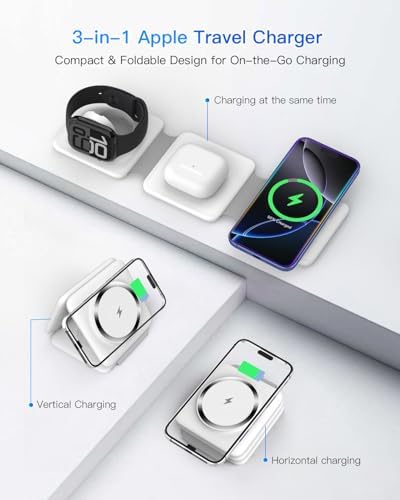 Charging Station for Apple Multiple Devices - 3 in 1 Foldable Magnetic Wireless Charger Dock - Travel Charging Pad for iPhone 17 16 15 14 13 12 Pro Max Plus Watch & Airpods - Image 3