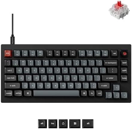 Keychron V1 8K Custom Mechanical Keyboard, 75% Wired Layout, Ultra-Low Latency 8000Hz, QMK Programmable, Hot-Swappable Red Switches, RGB, for Gamers and Typists, Compatible with Mac/Windows/Linux by Keychron
