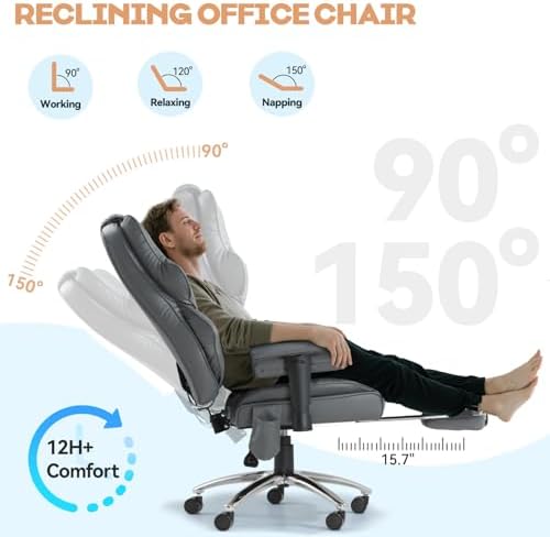 Vibration Massage Heated Office Desk Chair with Foot Rest, Gray - Image 4