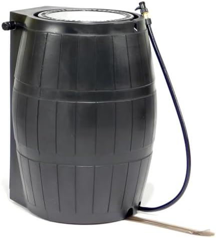 FCMP Outdoor Rain Barrel, Flat-Back Rainwater Catcher with Spigots, 50 Gallon, Black - Portable Water Storage Container Tank for Home, Garden, and Backyard by FCMPOutdoor