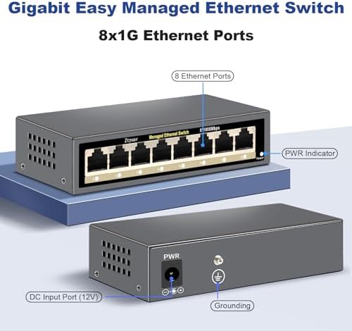 8-Port Full Gigabit Smart Web Managed Ethernet Switch, Web or App Managed, VLAN/QoS/IGMP/LAG/TELNET/CLI Supported, Home Office Network Hub, Desktop or Wall Mount Fanless Metal Casing - Image 2