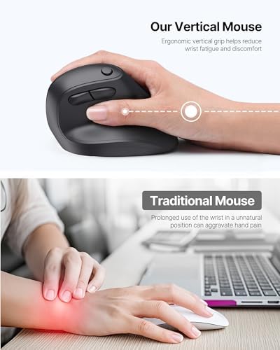 Ergonomic Mouse, USB+Bluetooth Dual Connection, Wireless Vertical Mouse for Reducing Wrist Pain, 1000/1600/2400 DPI, Ergo Mouse with Quiet Click for Windows Mac OS PC Computer Laptop, Black - Image 4