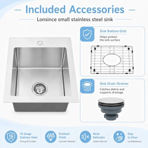 Drop In Bar Sink 15 X 17 inch,16 Gauge Stainless Steel Bar Sink - Image 4