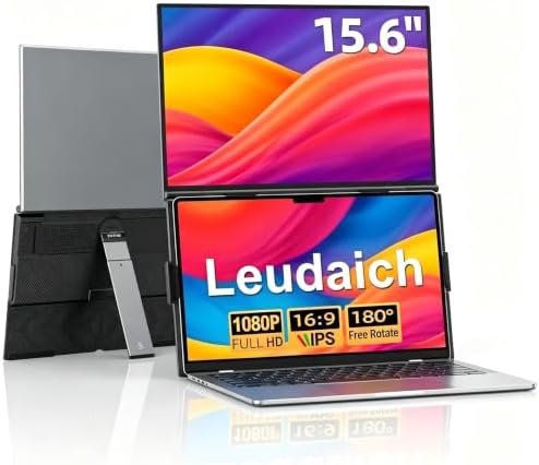 Leudaich 15.6" Laptop Screen Extender, Clamp-On Vertical Dual FHD 1080P Portable Dual Monitor, Vertical Screen Extender Plug & Play for Windows/Mac/Android/Gaming, Fits 13-17" Laptops by Leudaich