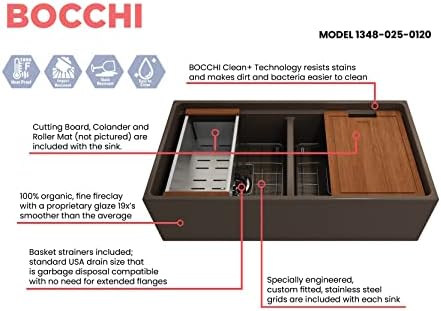 BOCCHI Contempo Workstation Apron Front Step Rim Fireclay 36 in. Double Bowl Kitchen Sink with Accessories in Matte Brown - Image 3