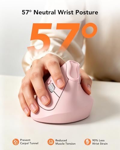 KYSONA Ergonomic Mouse Wireless, Bluetooth Vertical Mouse, 5-Level Adjustable DPI, 2.4G Silent Switch Mice for Windows, MacOS, IPadOS, Laptop, PC, Pink - Image 2