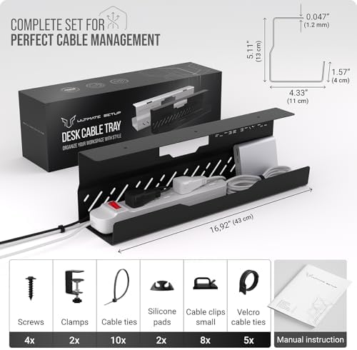 Under Desk Cable Management Tray no Drill – Wire Management - Cord Organizer – Huge Load Capacity – Under Desk Cable Tray no Drill (Black, 1 piece Set) - Image 6