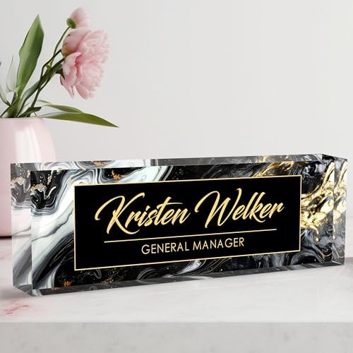 Custom Desk Name Plate Personalized, Acrylic Name Plate for Desk, Office Desk Decor for Women and Men, Employee Appreciation Gifts Office Gifts for Boss, Manager, Teacher, Nurse (deep Marble) by AeekdookWoodenPuzzles