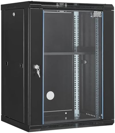 VEVOR 15U Wall Mount Network Server Cabinet, 14.8'' Deep, Server Rack Cabinet Enclosure, 500 lbs Max. Ground-Mounted Load Capacity, with Locking Glass Door Side Panels, for IT Equipment, A/V Devices by VEVOR