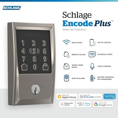 Schlage Encode Plus Smart WiFi Deadbolt Lock, Tap to Unlock, Satin Nickel - Image 2