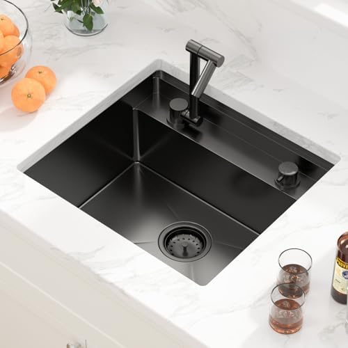 Sarlai Black Undermount Bar Sink With Foldable Faucet - 21x19 Inch Outdoor Black Kitchen Sink RV Workstation 16 Gauge Stainless Steel Single Bowl Handmade Outdoor BBQ Sinks with Lid - Image 3