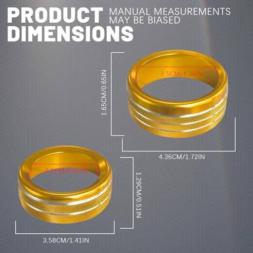 3PCS Air Conditioner Switch Button Knob Cover, Aluminum Alloy Knob Ring Trim Cover, Climate Control Knob Covers, Auto Accessories Compatible with Most Vehicles (Gold) - Image 2