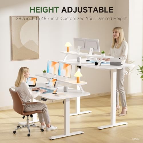 GTPLAYER Electric Standing Desk with Drawers, 48 x 24 Inches Height Adjustable Computer Desk with Monitor Stand, Laptop Stand, Sit Stand up Desk with Memory Preset for Home, Office, Ivory White - Image 3