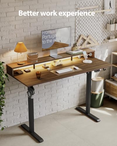 Agilestic 55 * 24 Inch Electric Standing Desk with Shelf & Led, Dark Walnut - Image 4