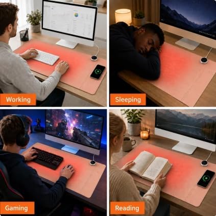 Heated Desk Pad Mouse Mat - Keyword Hand Warmer for Office Desktop, Pink - Image 6