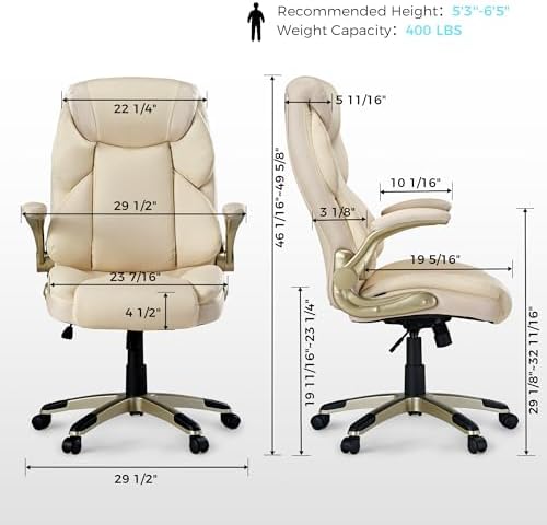 EUREKA ERGONOMIC Galene Executive Office Chair Flip Up Arm Rest, Ergonomic Desk Chair Faux Leather Computer Chair, High Back Office Chair with Headrest, Home Office Desk Chairs with Wheels, Beige - Image 2