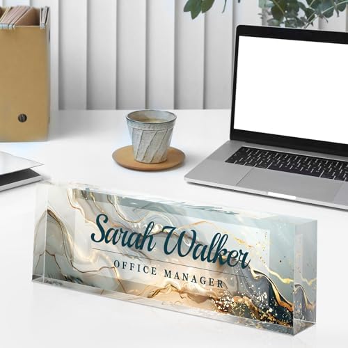 Custom Name Plate for Desk - Desk Name Plate Personalized - Acrylic Office Desk Accessories - Appreciation Gifts for Coworkers Employee Teacher Staff Boss - Office Decor for Women Men (Gold/Green) - Image 4