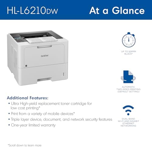 Brother HLL6210DW Business Monochrome Laser Printer with Large Paper Capacity, Wireless and Gigabit Ethernet Networking, Advanced Security Features and Mobile Printing (Renewed Premium) - Image 3