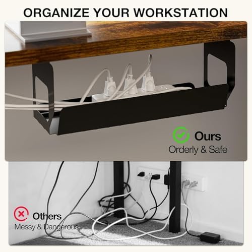 Muvai 71" L Shaped Standing Desk with Cable Tray, Reversible,Rustic Brown - Image 6