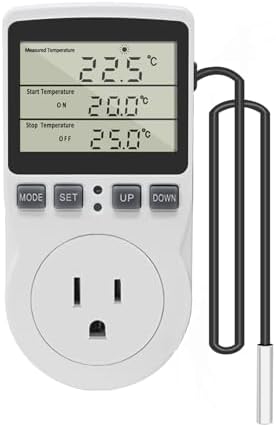 KETOTEK Digital Thermostat Outlet Plug, 120V 15A Temperature Controller with 9.8ft Probe, Heating/Cooling Mode, Celsius/Fahrenheit Display, for Greenhouse Reptile Fermentation by KETOTEK
