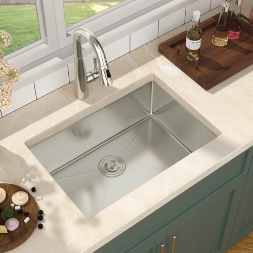 Mocoloo 26 Inch Undermount Kitchen Sink - 26" x 18" T304 Stainless Steel Handmade Single Bowl Round Corner Under Counter 9" Deep Basin - Image 3