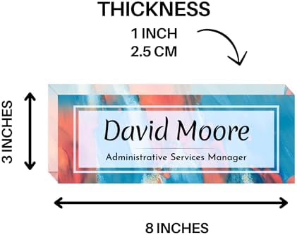 Customized Clear Acrylic Thick 8x3" Desk Name Plate Block with Personalized Logo - Professional Office Decor - Customized Acrylic Plate Gift for Teacher Co-workers (Orange-Blue Dream) - Image 6