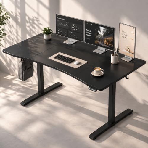 Grandder 63x32 Electric Standing Desk, Curved Black Desktop by Grandder
