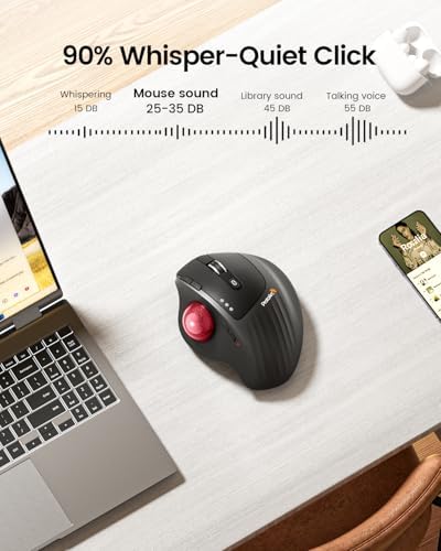 ProtoArc EM01 NL Wireless Trackball Mouse, Rechargeable Thumb Control, Red - Image 6