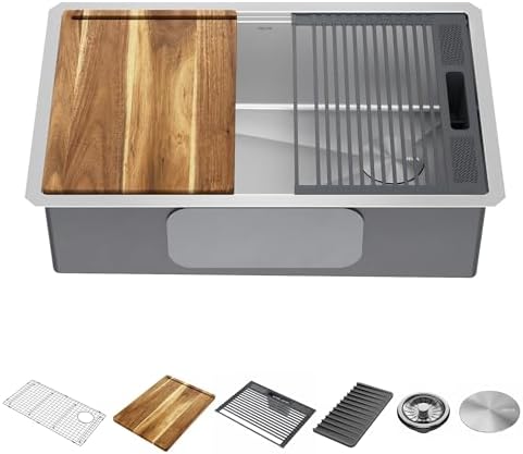 DELTA FAUCET 95B932-30S-SS Lorelai Workstation Kitchen Sink Undermount Stainless Steel Single Bowl with WorkFlow Ledge and Chef’s Kit of 6 Accessories by Unknown