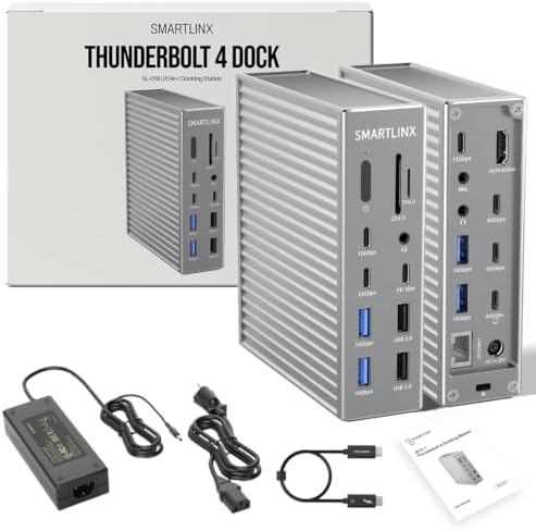 Thunderbolt 4 Dock – 21-Ports Laptop Docking Station Dual Monitor 90W–USB-C by Smartlinx