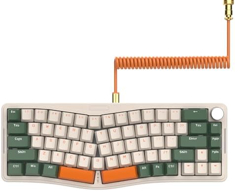 AJAZZ AKS068 65% Wired Mechanical Gaming Keyboard with Coiled Cable, 68-Key Alice-Layout Mechanical Keyboard, RGB Hot Swappable Red Switches VIA/QMK Programmable Knob Gasket Mount for Win/Mac (Green) by AJAZZ