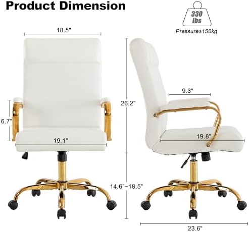 Office Desk Chair,Modern Leather Conference Room Chairs,High Back Home ofiice Chair,Adjustable Height Swivel Executive Computer Chair with Armrest and Padded Seat,White/Gold - Image 3