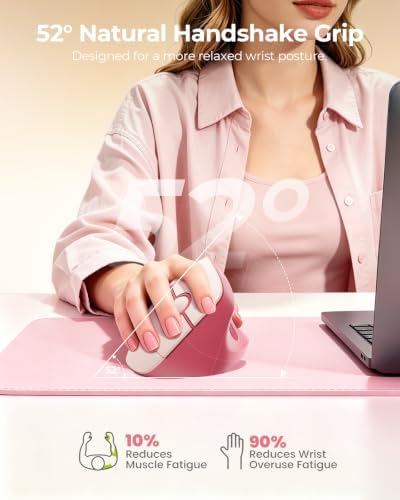 seenda Ergonomic Wireless Mouse, 52° Vertical Bluetooth Mouse, Hot Pink - Image 2