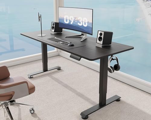 Veken 55 Inch, Height Adjustable Sit Stand Up, Wood Desktop, Work Home Office Computer PC Table, Tall Standup Workstation, Gaming Writing Study Bedroom Rising Desks, Black - Image 3