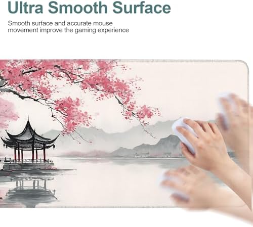 Japanese Cherry Blossoms Gaming Mouse Pad 35.4"x15.7" Large Extended Pad Desk Mat Anti-Slip Rubber Base & Durable Stitched Edges for Gamers Smooth Mouse Pad Writing Surface for Desk Office/Home - Image 6