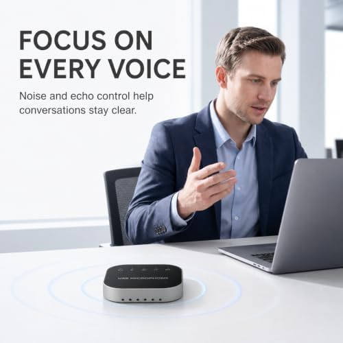 Bluetooth Conference Speaker and Microphone, Bluetooth Speakerphone for Small Meeting Room，Wireless Conference Speaker 360°Voice Pick up with Noise Cancellation Mics for Computer/Laptop - Image 2