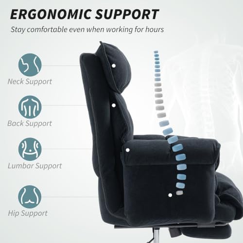 HOMCOM Desk Chair Comfy Recliner with Foot Rest Extra Wide Seat Black - Image 5
