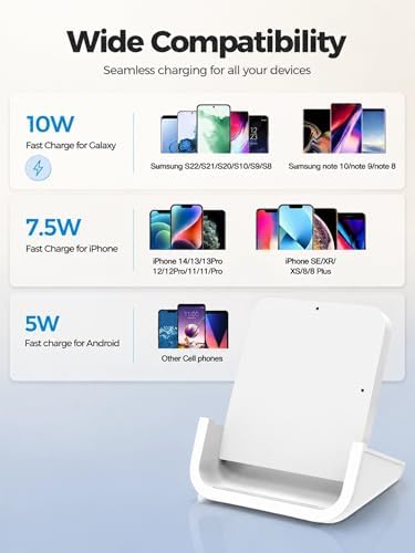 Wireless Charger YUWISS Wireless Charging Stand Cordless Charger 10/7.5/5W Compatible with iPhone 14 13 12/12 /11Pro Max/XR/XS Max/XS/X/8/8Plus Galaxy S22/S21/S9/S9+/S8/S8+ Note - Image 3