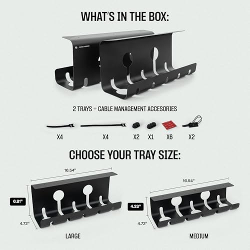 COREMINDED No-Drill Under Desk Cable Management Tray, 2-Pack, Medium - Image 2