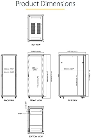 StarTech 32U Enterprise-Grade Server Rack Cabinet, 19in Enclosed 4-Post Rack with 33in (83cm) Mounting Depth and 1764lb (800kg) Weight Capacity - Image 7