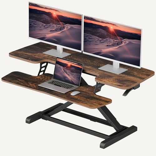 SANODESK 42" Extra Large Standing Desk Converter, Effortless Lift Sit-Stand Riser, Heavy Duty Multi-Device Workstation, Spacious Ergonomic Desktop Riser, Rustic Brown by sanodesk